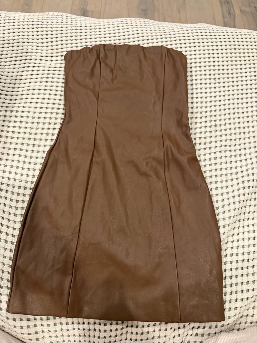 Tiger Mist Strapless Faux Leather Mini Dress in Brown